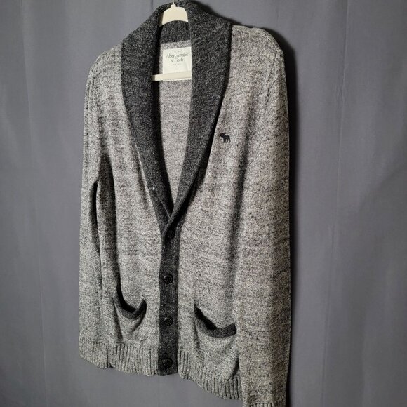 Abercrombie & Fitch Mens Gray Shawl Collar Preppy Cardigan Sweater Small - Picture 2 of 10